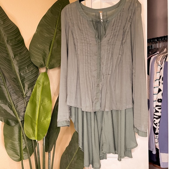 🆕Free People High Low Tunic Green Blouse Small - Picture 10 of 10